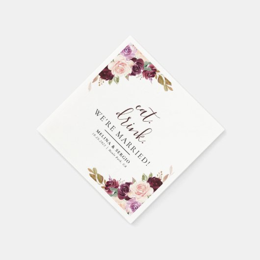 Elegant Flowers Eat Drink We zijn getrouwd bruilof Servet (Hoek)