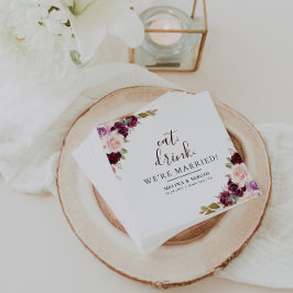 Elegant Flowers Eat Drink We zijn getrouwd bruilof Servet