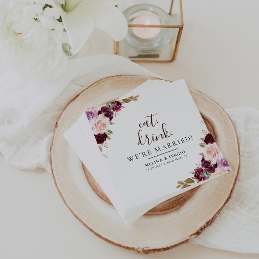 Elegant Flowers Eat Drink We zijn getrouwd bruilof Servet