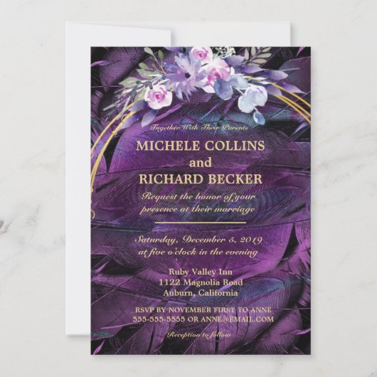 Elegant Flowers en Feathers Kaart (Voorkant)