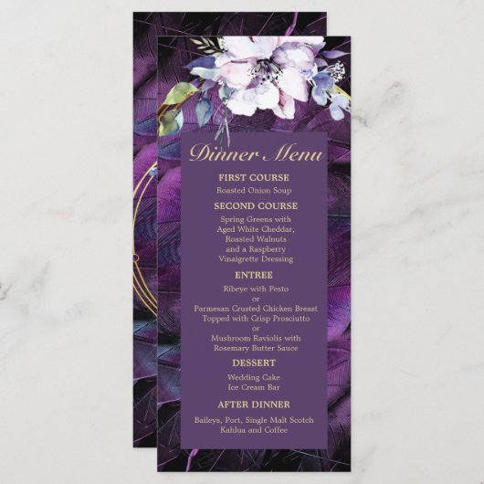 Elegant Flowers en Feathers Menu (Voorkant / Achterkant)