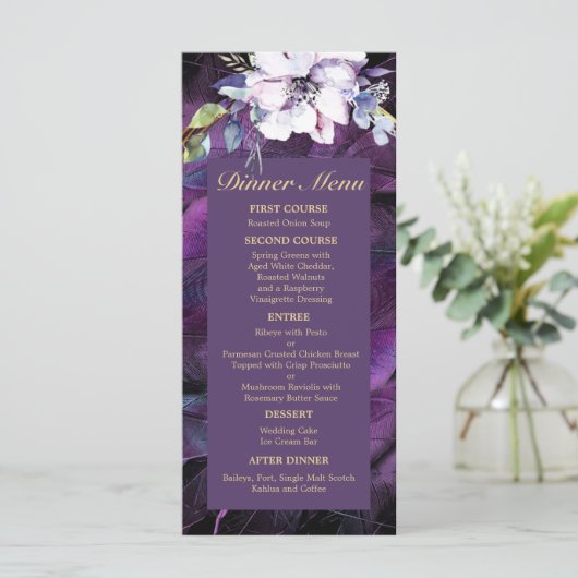 Elegant Flowers en Feathers Menu (Staand voorkant)