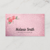 Elegant Flowers en Glitter (roze) Visitekaartje (Voorkant)