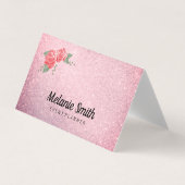 Elegant Flowers en Glitter (roze) Visitekaartje (Voorkant)