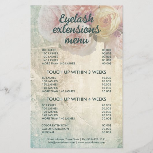 Elegant Flowers Eyelash Menu  Roze Pioen (Voorkant)