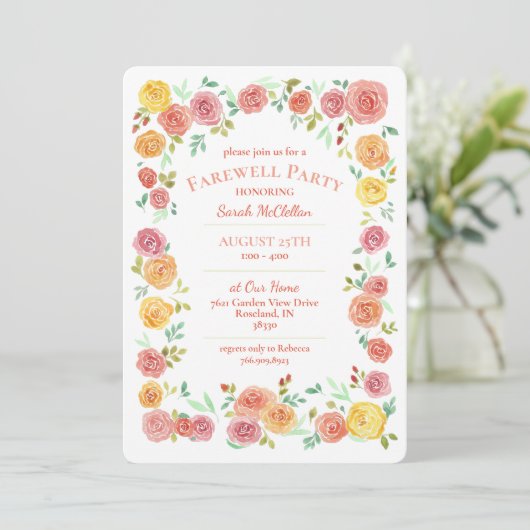 Elegant Flowers Farewell Party Invitation Kaart (Staand voorkant)