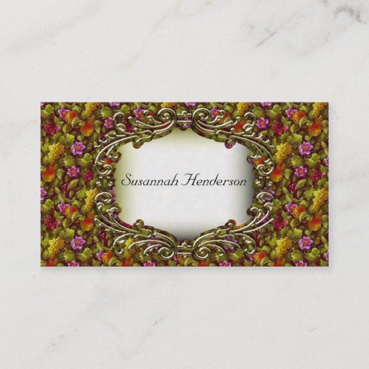 Elegant Flowers, Fruit and Gold Visitekaartjes (Voorkant)