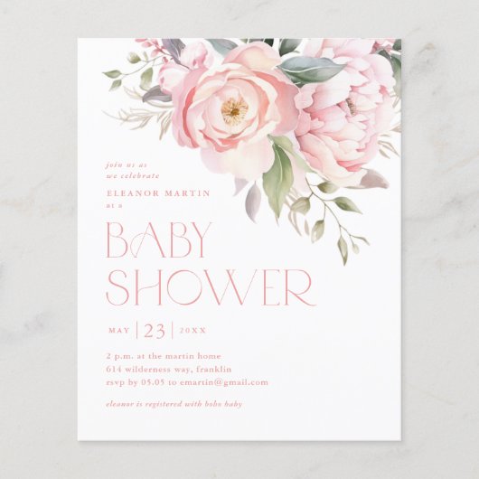 Elegant Flowers Garden Budget Baby shower Invite (Voorkant)