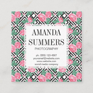 Elegant Flowers   Geometrische stijl Vierkante Visitekaartje