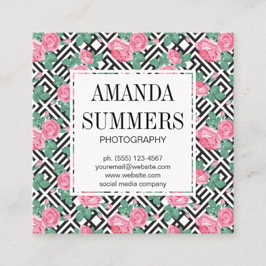 Elegant Flowers | Geometrische stijl Vierkante Visitekaartje (Voorkant)