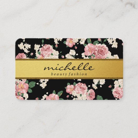 Elegant Flowers  Gold Band Visitekaartje (Voorkant)