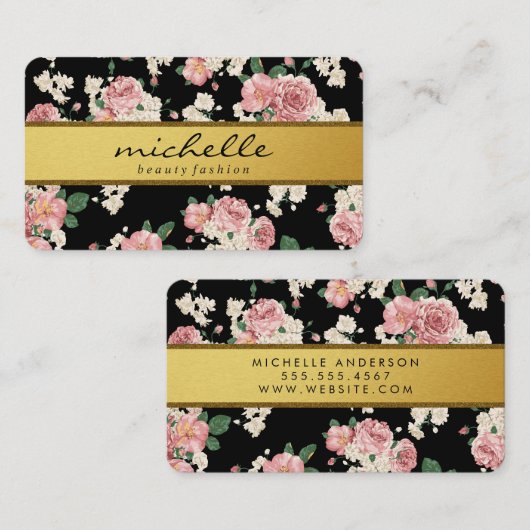 Elegant Flowers  Gold Band Visitekaartje (Voorkant / Achterkant)