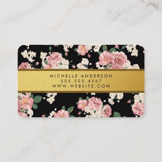 Elegant Flowers  Gold Band Visitekaartje (Achterkant)