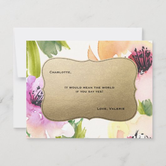 Elegant Flowers Gold | Maid of Honor Kaart (Achterkant)