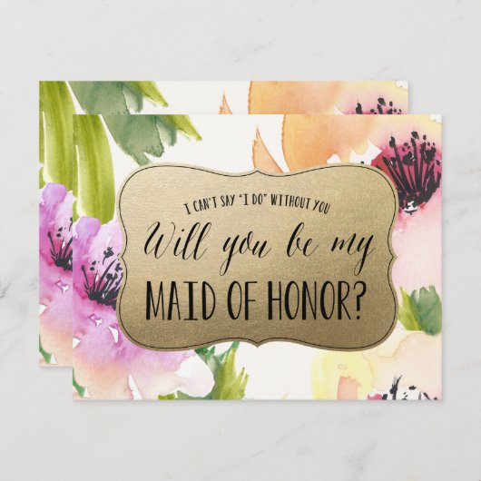 Elegant Flowers Gold | Maid of Honor Kaart (Voorkant / Achterkant)