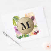 Elegant Flowers Gold Monogram | Voorkeurslabels Vierkante Sticker (Envelop)