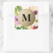 Elegant Flowers Gold Monogram | Voorkeurslabels Vierkante Sticker (Tas)