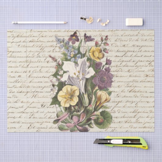 Elegant  Flowers Handschrift Script Tissuepapier (Craft)