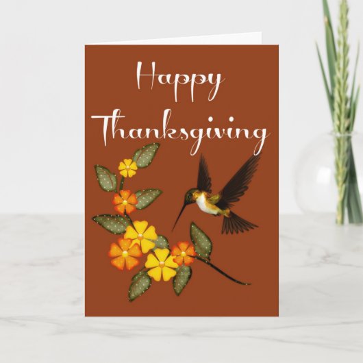Elegant Flowers & Hummingbird Thanksgiving Kaart 1 (Voorkant)