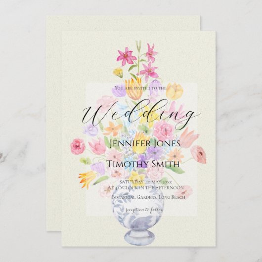 elegant flowers in blue pot  kaart (Voorkant / Achterkant)