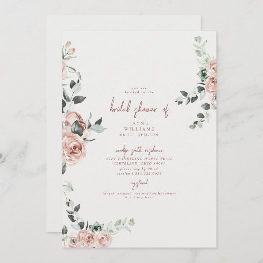 Elegant Flowers in de Uitnodiging van de Bridal va (Voorkant / Achterkant)