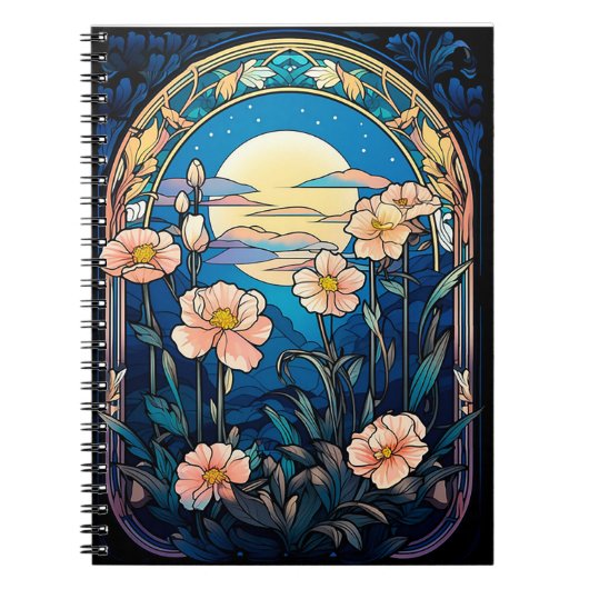Elegant Flowers in Moonlight Art Nouveau Notitieboek (Voorkant)