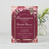 Elegant Flowers Lijst Confetti Quinceañera Kaart (Staand voorkant)