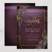 Elegant Flowers Lijst Paarse bruiloft uitnodiging (Voorkant / Achterkant)