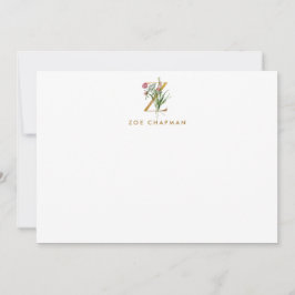 Elegant Flowers Monogram Gold Letter Z Note Kaart Notitiekaartje