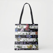 Elegant Flowers op Black and White Stripes Tote Bag (Voorkant)