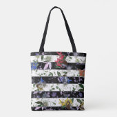 Elegant Flowers op Black and White Stripes Tote Bag (Achterkant)