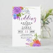 Elegant Flowers | Paarse Floral Bloom Wedding Kaart (Staand voorkant)