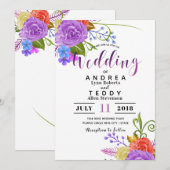 Elegant Flowers | Paarse Floral Bloom Wedding Kaart (Voorkant / Achterkant)