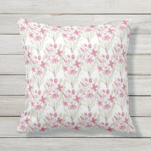 Elegant Flowers Pink Sage Green Waterverf Floral Buitenkussen