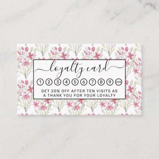 Elegant Flowers Pink Sage Green Waterverf Floral Klantenkaartje (Voorkant)