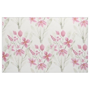 Elegant Flowers Pink Sage Green Waterverf Floral Stof