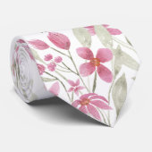 Elegant Flowers Pink Sage Green Waterverf Floral Stropdas (Opgerold)