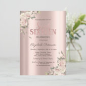 Elegant Flowers Rose Gold Sweet 16 Birthday Kaart (Staand voorkant)