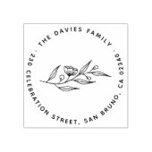 Elegant Flowers Round Family Name & Return Address Rubberstempel (Afrduk)