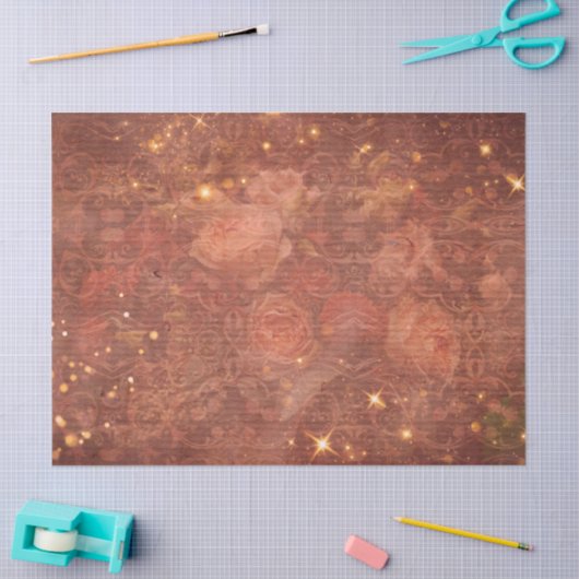 Elegant  Flowers Sparkles on Paper Texture Tissuepapier (Craft)