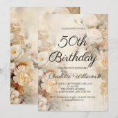Elegant Flowers  Theme 50th Birthday Kaart (Voorkant / Achterkant)