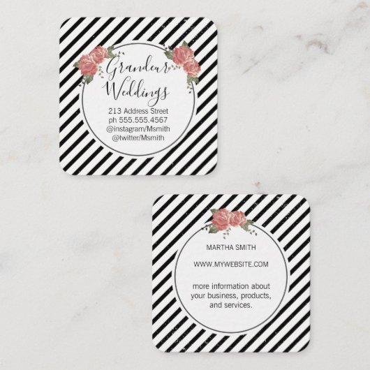 Elegant Flowers/Vintage Vierkante Visitekaartje (Voorkant / Achterkant)