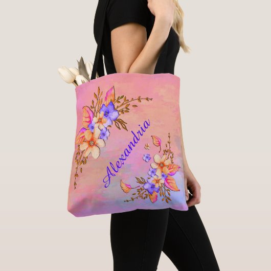 Elegant Flowers Waterverf Chic Floral personaliser Tote Bag (Dichtbij)