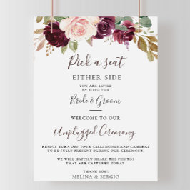 Elegant Flowers Wedding Unplugged Ceremony Poster