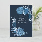 Elegant flowery Blue Wedding Invitation Kaart (Staand voorkant)