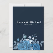 Elegant flowery Blue Wedding Invitation Kaart (Achterkant)