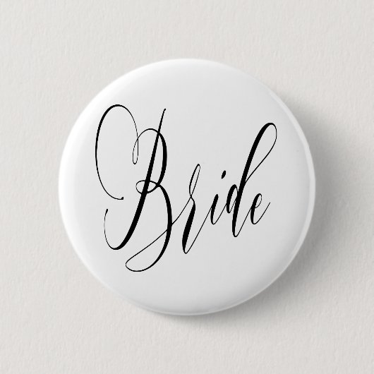 ELEGANT FLOWING BLACK SCRIPT BRIDE ONTWERP RONDE BUTTON 5,7 CM (Voorkant)