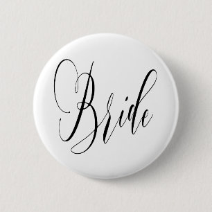 ELEGANT FLOWING BLACK SCRIPT BRIDE ONTWERP RONDE BUTTON 5,7 CM