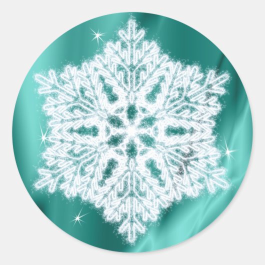 Elegant Fluffy Snowflake Blauwgroen Groene Faux Sp Ronde Sticker (Voorkant)