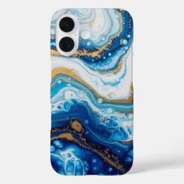 Elegant Fluid Art iPhone 16 Hoesje – Abstract blau